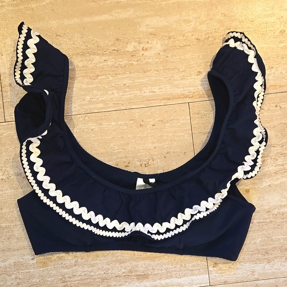 J. Crew Other - NWT J. Crew Navy White Rick Rack Trim Flounce Bikini Top
